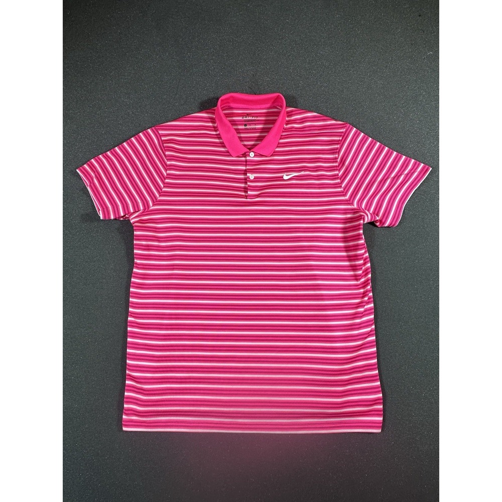 Men's Nike Dri Fit Standard Fit Pink/White Striped XL Polo